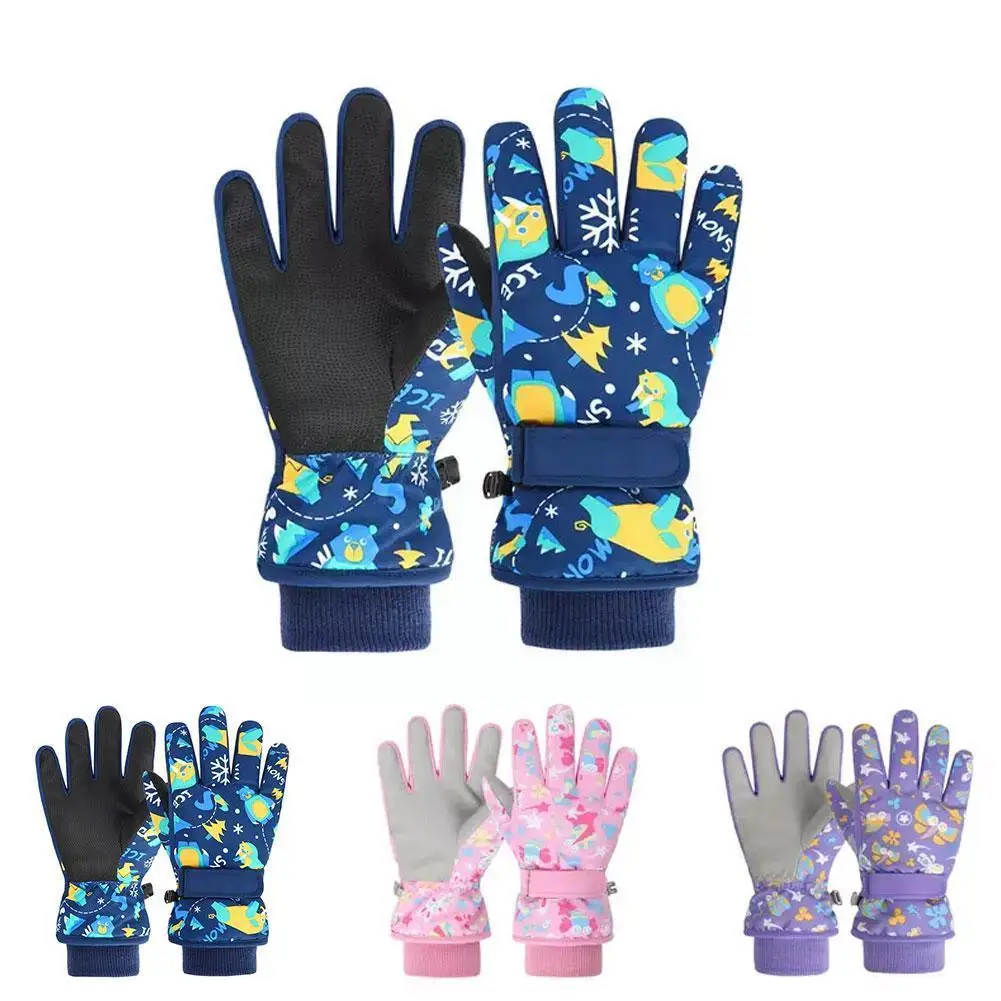 

Детские лыжные перчатки высокого качества, зимние теплые варежки для сноуборда с пальцами для девочек и мальчиков, водонепроницаемые Утепл...
