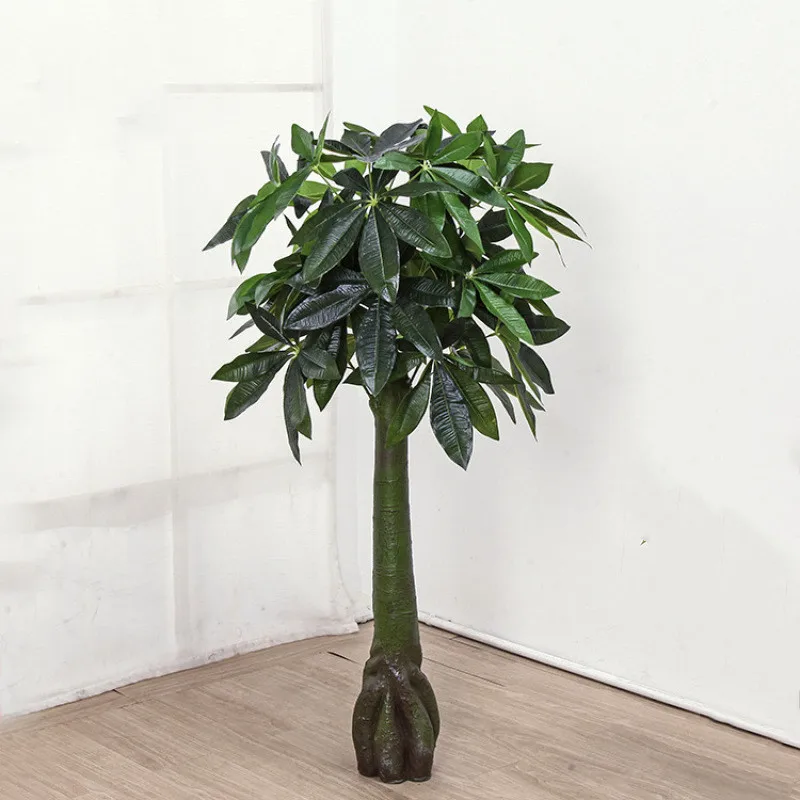 

140cm Simulation Fortune Tree Plastic Large Leaf Plant Artificial Potted Fake Bonsai For Home Office Greening Holiday Decoration