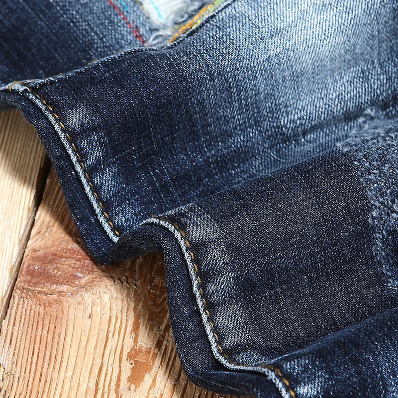 Streetwear Fashion Men Jeans Retro Black Blue Elastic Slim Fit Ripped Jeans Men Spliced Embroidery Designer Hip Hop Pants Hombre