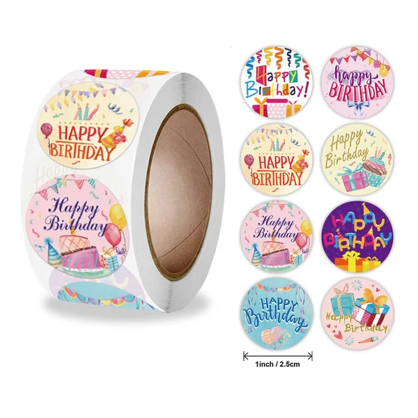 500pcs Happy Birthday Stickers Gift Packaging Sealing Label DIY Party Decoration Self-adhestive Handmade Stationery Sticker