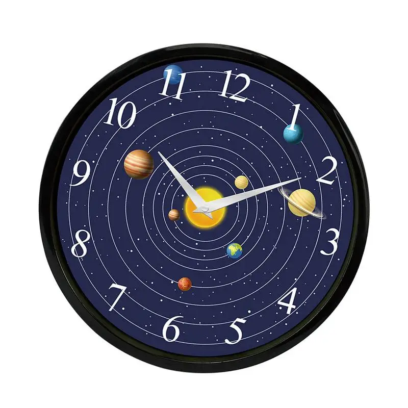 

Wall Clock Battery Operated 12 In Non-Ticking Silent Movement Round Wall Clock Space Science Clocks Solar System Planets