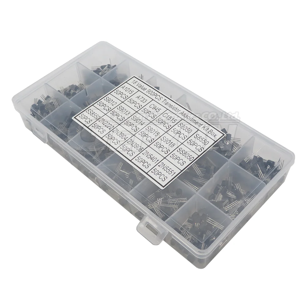 

900PCS 18Values TO-92 Transistor Assortment Kit hjxrhgal A1015 2N2222 C1815 S8050 2N3904 2N3906 S9012 Transistors set pack