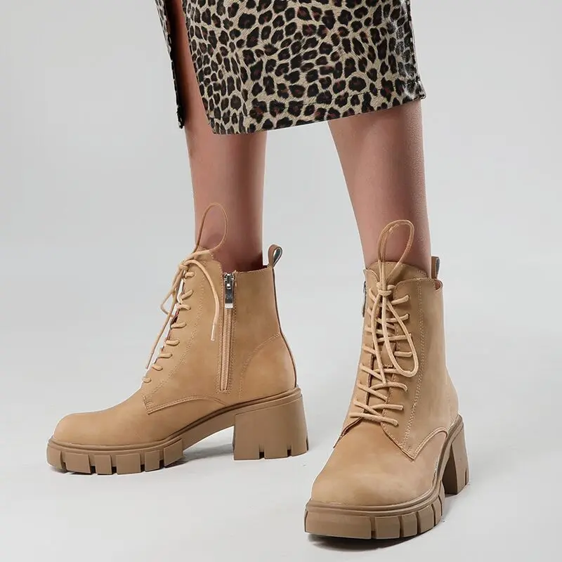 JIANBUDAN Platform Ankle Boots Women Chelsea Boots High Heel Lady Shoes zipper Ladies Thick Sole Short boots Autumn shoes 35-44