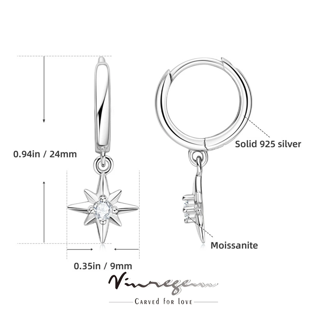 

Vinregem 925 Sterling Silver 18K White Gold Moissanite Pass Test Diamond Hoop Earrings Fine Jewelry For Women Gift Drop Shipping