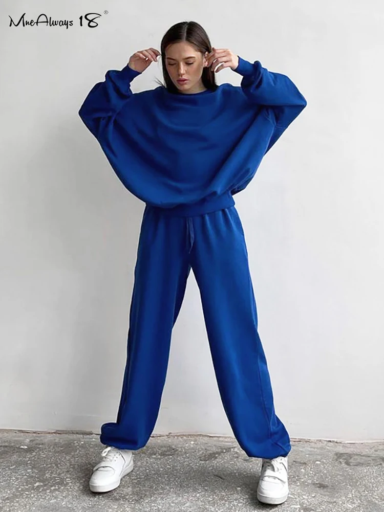 

Mnealways18 Street Style Women's Sweatshirt Sets Drape Pullover Tops And Wide Legs Pants Casual Fall Outfits Ladies Sweatpants