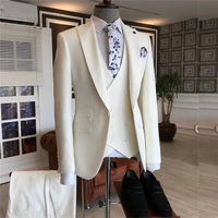szmanlizi male costumes formal groom tuxedos for wedding prom business ivory men suits 3 pieces slim fit male jacket vest pants