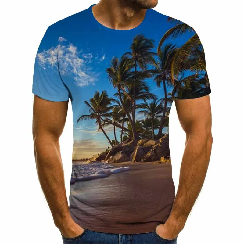 

Natural wind series 2022 new casual men's T-shirt summer fashion short-sleeved 3D round neck tops visual pattern shirt