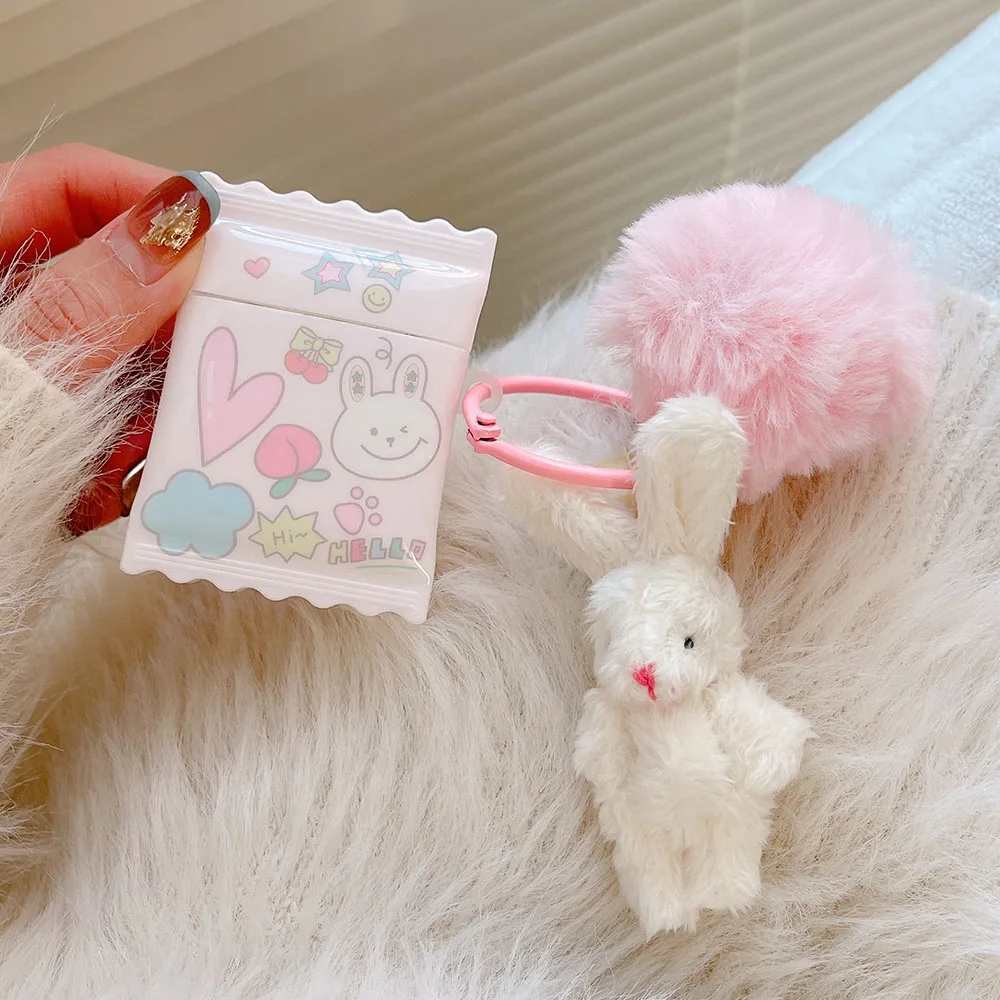 

Cartoon Pink Rabbit Doll Pendant Heart Candy Sweet Silicone Bluetooth Earphone Case for Apple AirPods 1 2 3 Pro 2 AirPod Cover