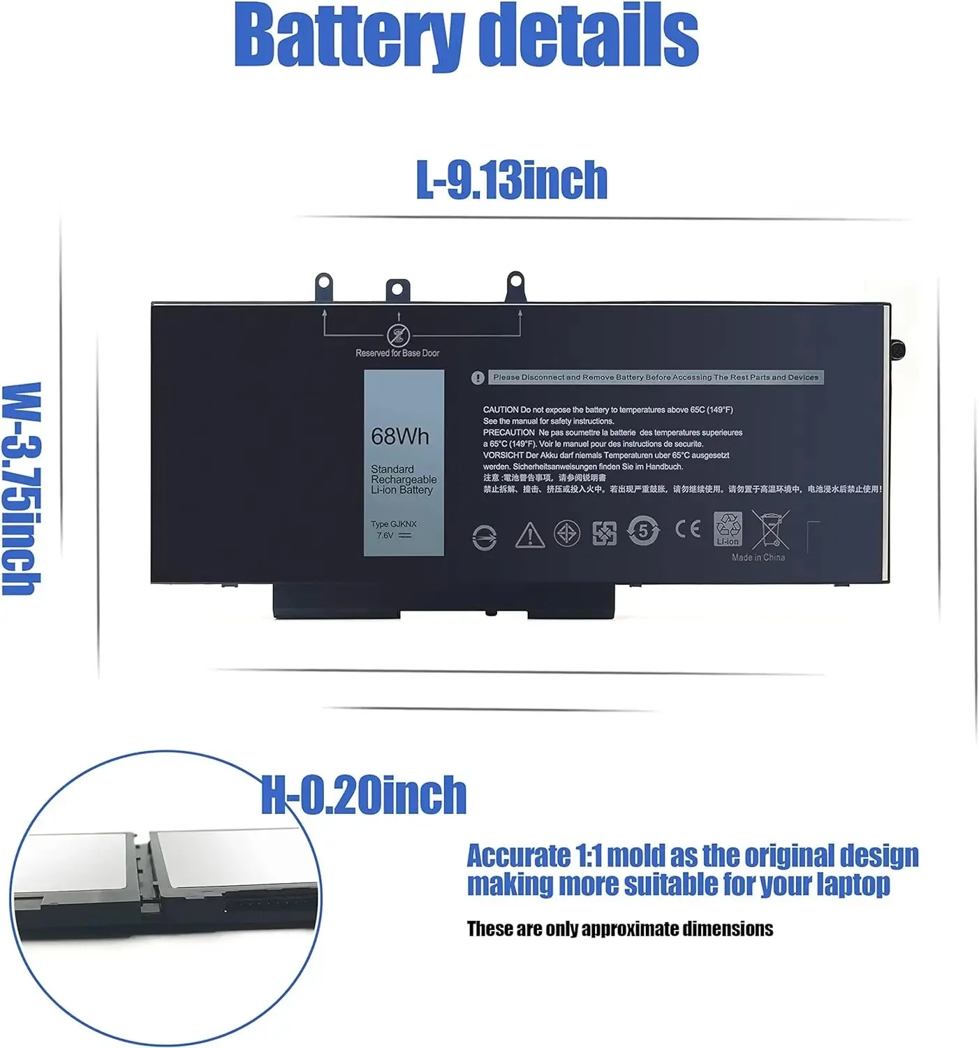 Фото Сменный аккумулятор GJKNX для ноутбука Dell Latitude 5580 5480 5280 5490 5590 E5480 E5490 E5280 E5590 Precision 15 3520 3530 №5