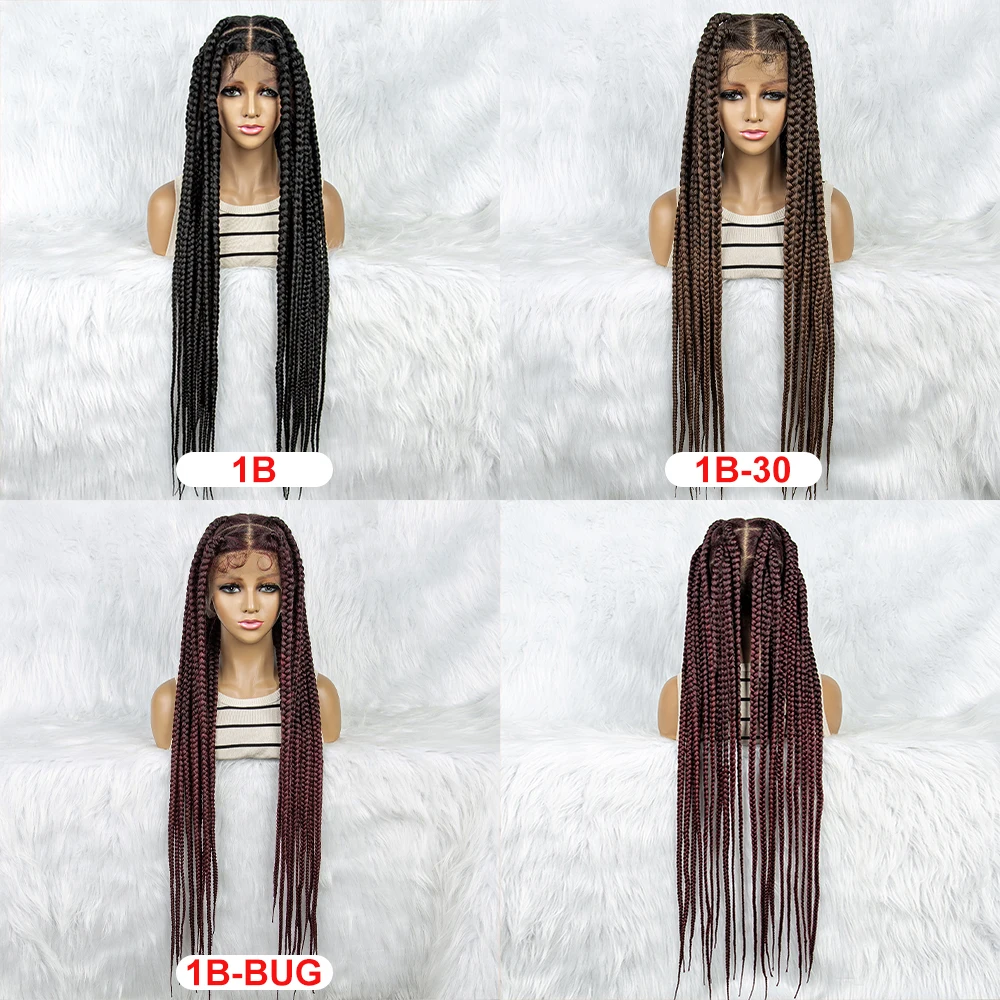 Braided Wigs for Black Women Full Lace Cornrow Braids Synthetic Lace Front Wig Big Square Knotless Box Braids Wig With Baby Hair images - 6