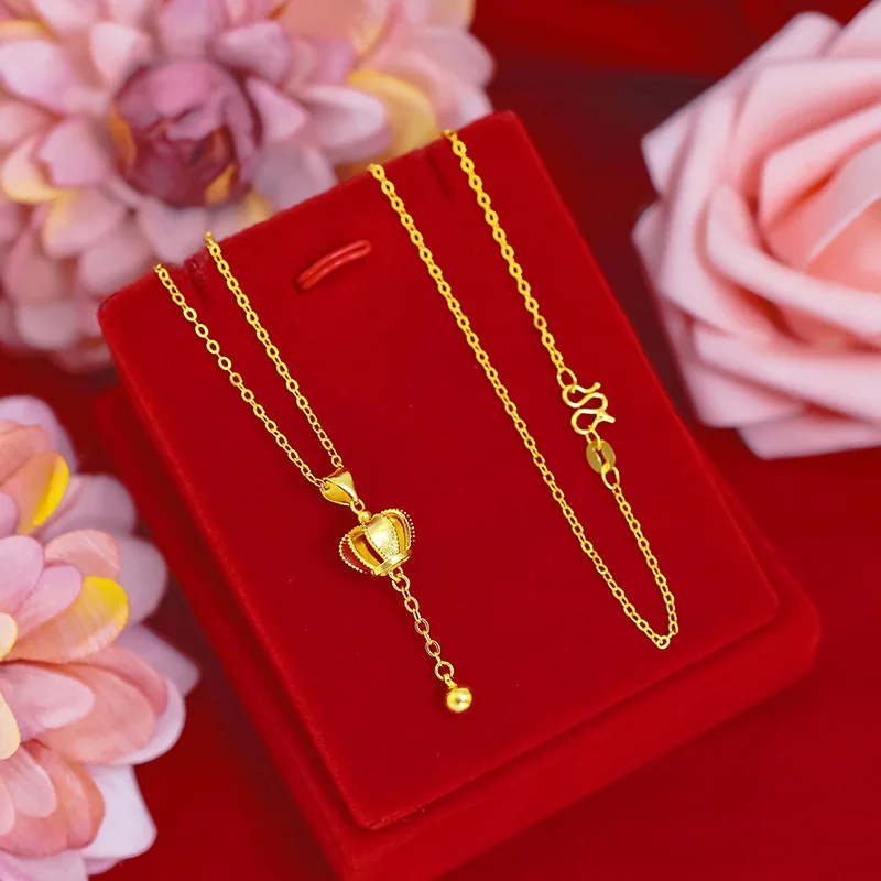 

Crown Shape 24k Yellow Gold Plated Pendant Necklace for Women Choker Clavicle Chain Necklaces Valentine's Day Fine Jewelry Gifts