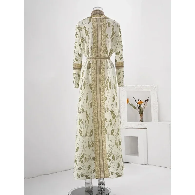 Новая Осенняя плиссированная Длинная ветровка с принтом мусульманской Абайи