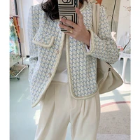 high quality french vintage small fragrance tweed jacket coat womens spring autumn casual fried street short coat plaid outwear