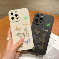 for iphone 13 pro max 12 11 xs max xr x 7 8 plus se 2022 solid color bronzing butterfly silicone case love bumper back cover