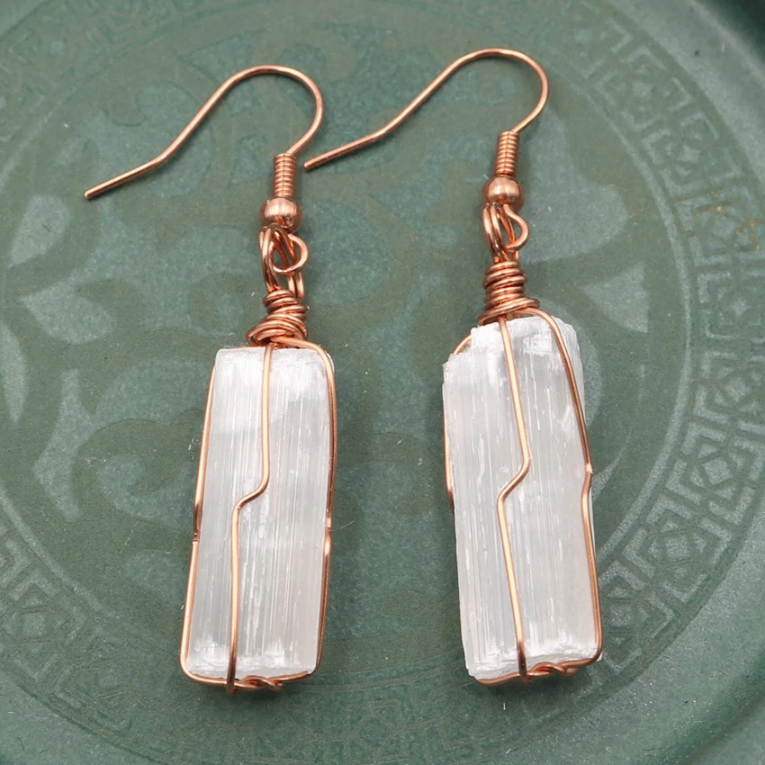 

FYSL Many Color Wire Wrap Irregular Shape Gypsum Dangle Earrings for Anniversary Gift Jewelry