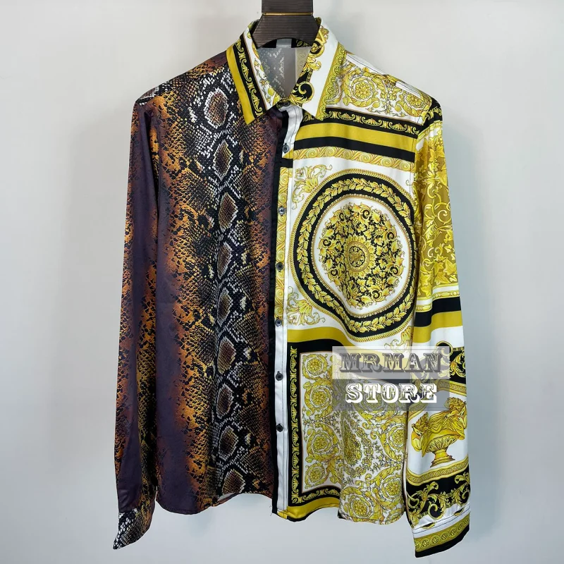 

Роскошные рубашки для мужчин весна 2022 брендовая блузка с длинным рукавом Повседневная винтажная классическая блузка с принтом рубашка муж...