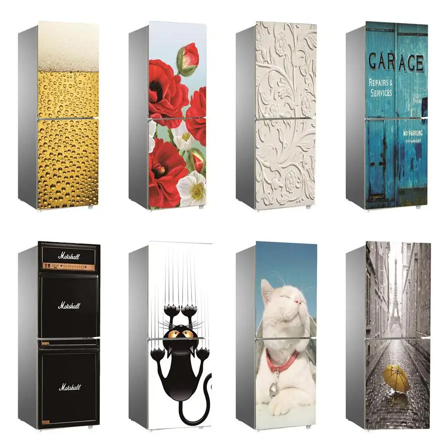 Custom Size 3D Wallpaper On The Refrigerator Self Adhesive Wall Sticker Flower Decal Fridge Full Cover Poster Mural For Kitchen