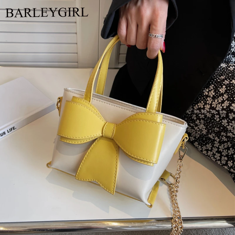 

Bow Tie Fashion PU Leather Small Crossbody Sling Bags for Women 2022 Summer Lady Chain Shoulder Handbags Designer Sweet Tote Bag
