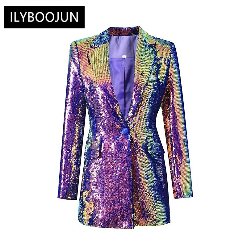 

Женский двубортный блейзер с блестками, роскошный облегающий блейзер с длинным рукавом, подиумный Элегантный дизайнерский блейзер в уличном стиле, 2023