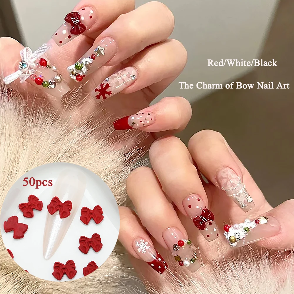 50 шт. 3D красный кавайный бант подвески для ногтей белый черный смола сладкий с