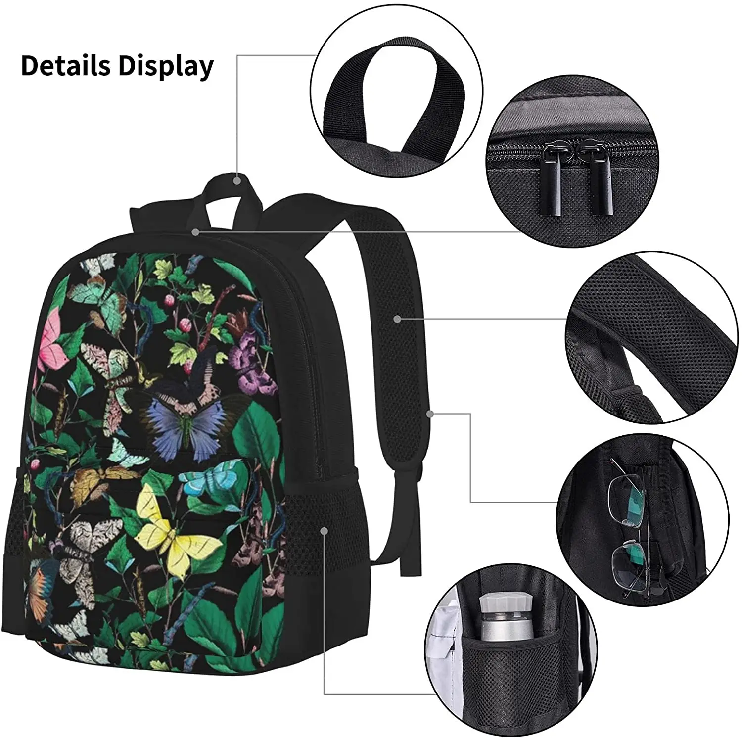 Butterfly Sanctuary Bright Backpack Set 3-Piece Teen Boys Girls Backpack Messenger Lunch Bag Pencil Case Set
