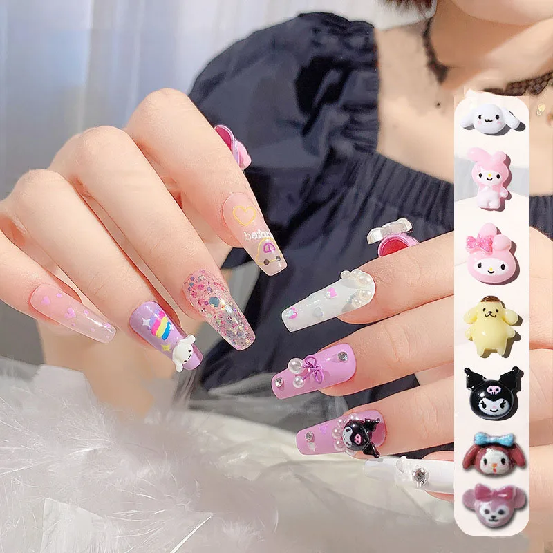 

Sanrio Kawaii Anime Doll HelloKitty Kuromi Mymelody Cinnamoroll Pompom Purin Nail Art New Accessories Nail Art DIY Decoration