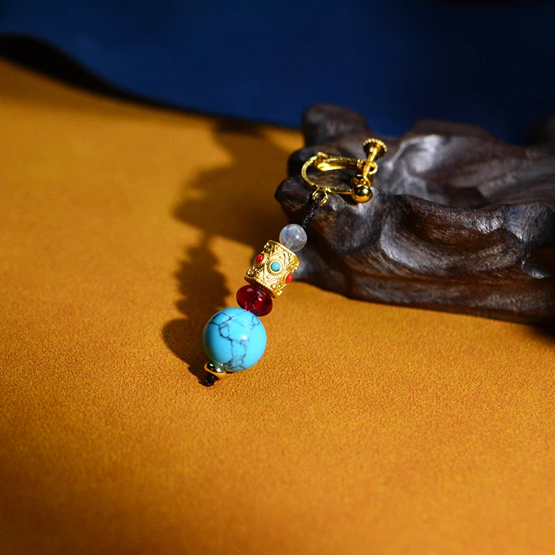 Односторонние серьги оригинальный дизайн лунный камень синяя сосна мужские и