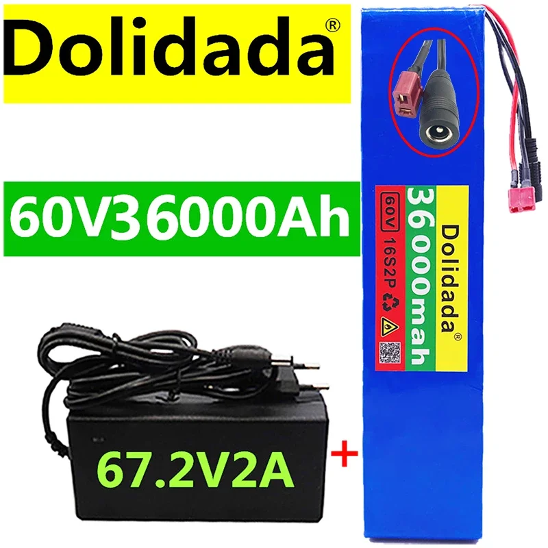 

New 60V 16S2P 36Ah 18650 Li-ion Battery Pack 67.2V 36000mAh Ebike Electric bicycle Scooter with BMS 1000Watt Tplug + charger