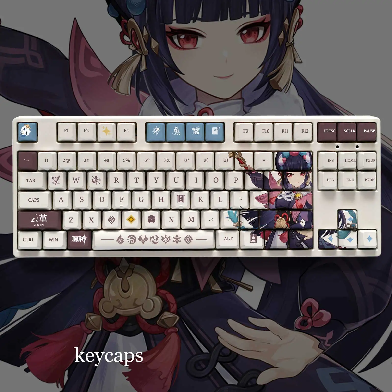 

Колпачки для клавиш Genshin Impact Theme Yunjin Pbt, набор 108 клавиш для 61 87 104 108 клавиш, механическая клавиатура Oem Profile