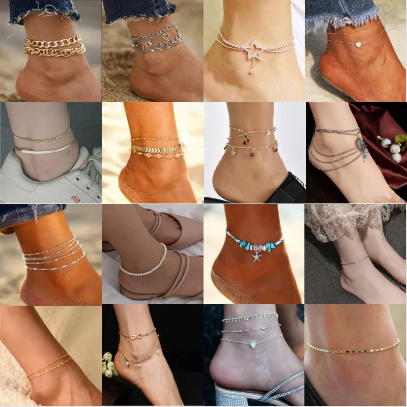 

Personality Bohemia Chain Pearl Heart Pendant Rhinestones Anklets Foot Jewelry for Women Gifts