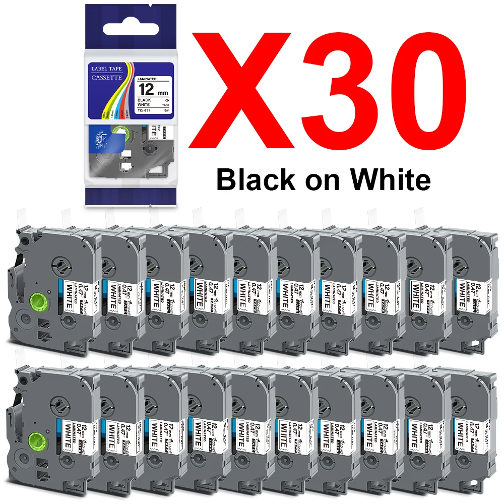 

30PK 231 TZ-White-Label Tape Replace for Brother 231 131 431 531 Laminated Tape 631 731 Printer Ribbon for PTH110 Label Maker