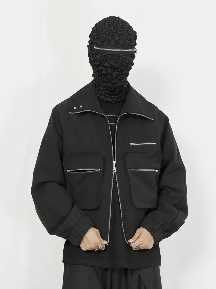 Оригинальная мужская повседневная куртка темно-черного цвета дизайн ощущение