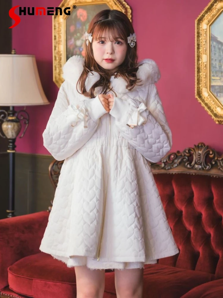 

Lolita Sweet Mid-Length Trench Coats Autumn and Winter Rojita Women's Loose Overknee Velvet Heart-Shaped Midi Sewing Overcoat