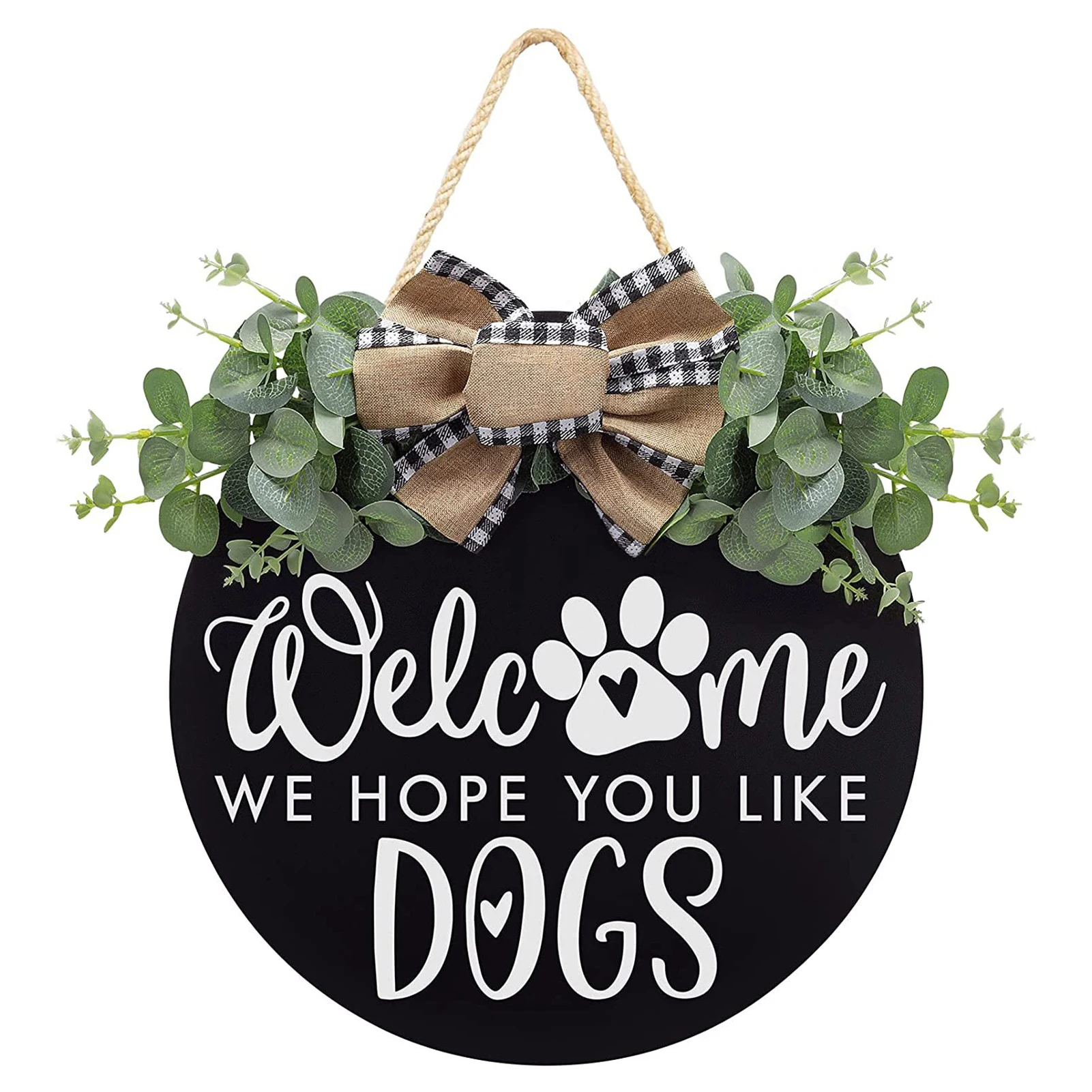 

Dog Wreath Round Front Porch Decor We Hope You Like Dogs Wooden Porch Decoration For Farmhouse With Simulated Green Leaves