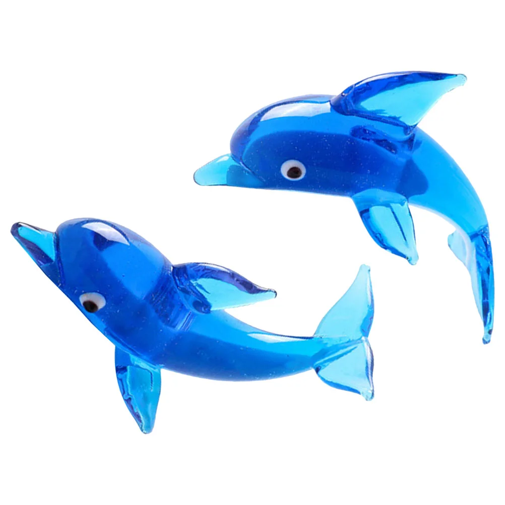 

2 Pcs Glass Dolphin Figurine Desktop Glass Dolphin Statue Glass Dolphin Figurine
