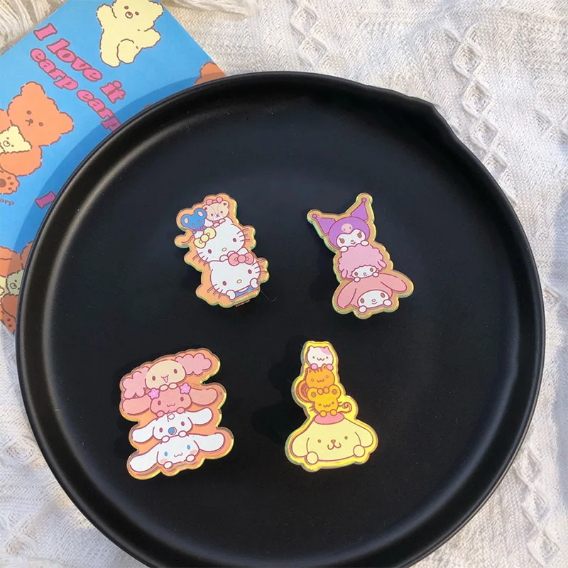 

Kawaii Sanrioed аниме Cinnamoroll MyMelody Kuromi KT кошка заколка для волос акриловая лазерная мечта Утконос зажим для волос Девочка Сердце головной убор подар...