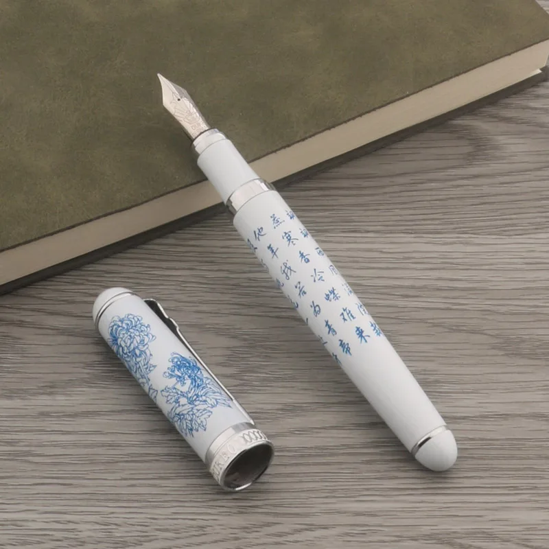 Перьевая ручка Duke D2 металлическая китайская живопись хризантемы Белые Офисные и