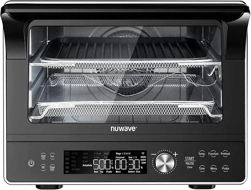 

ENGLISH iQ360 Digital Smart Oven, 20-in-1 Convection Infrared Grill Griddle Combo, 34-Qt Mega Capacity, 1800 Watts, Adjustable T