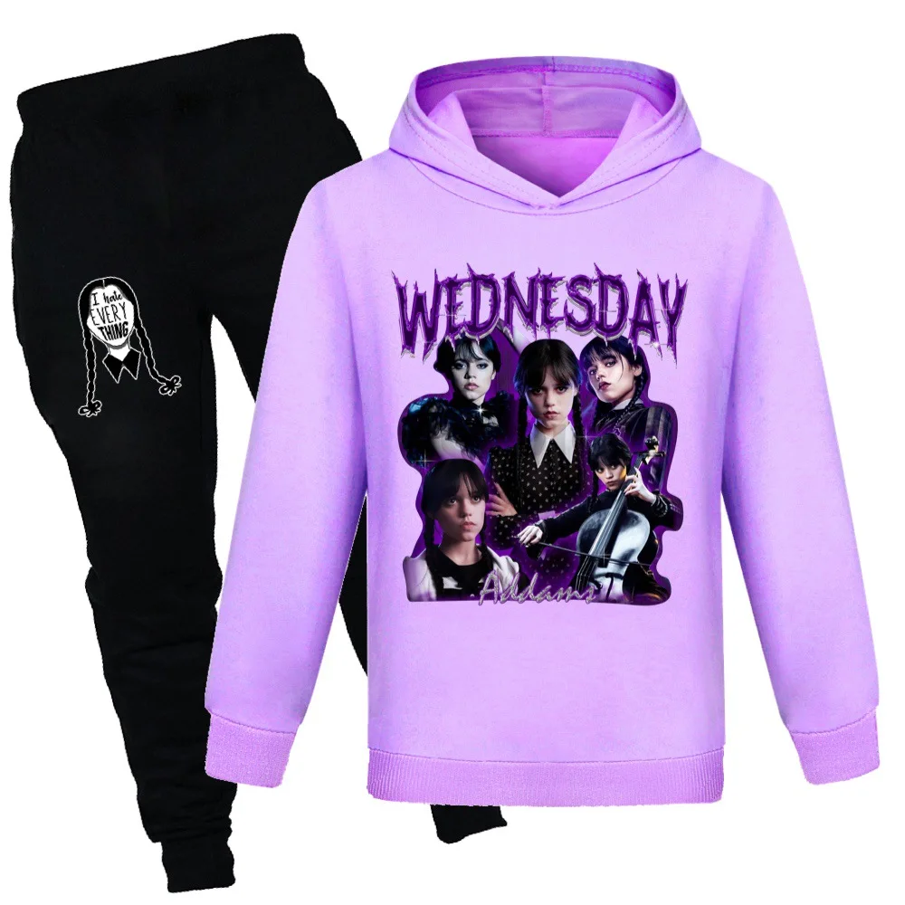 

Anime Wednesday Addams Clothes Kids Cute Hoodie Pants 2pcs Set Teenager Boys Tracksuits Baby Girls Clothing Sets