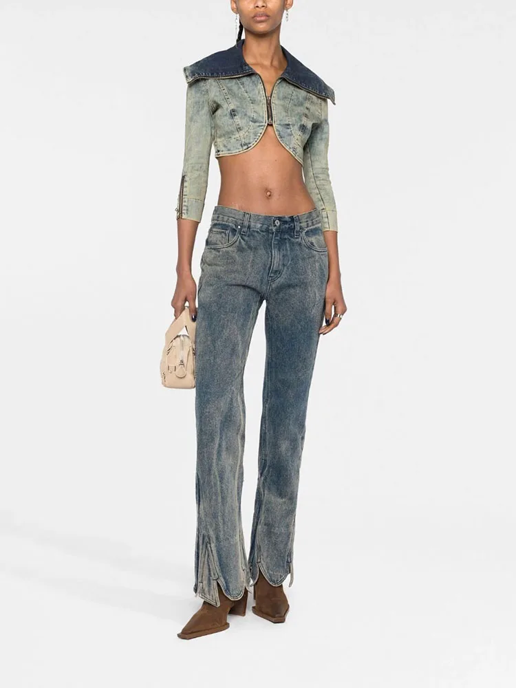 

Y2k весенне-летняя хлопковая джинсовая куртка с длинными рукавами и градиентом, цветная вареная, 2023 универсальные и модные куртки для женщин