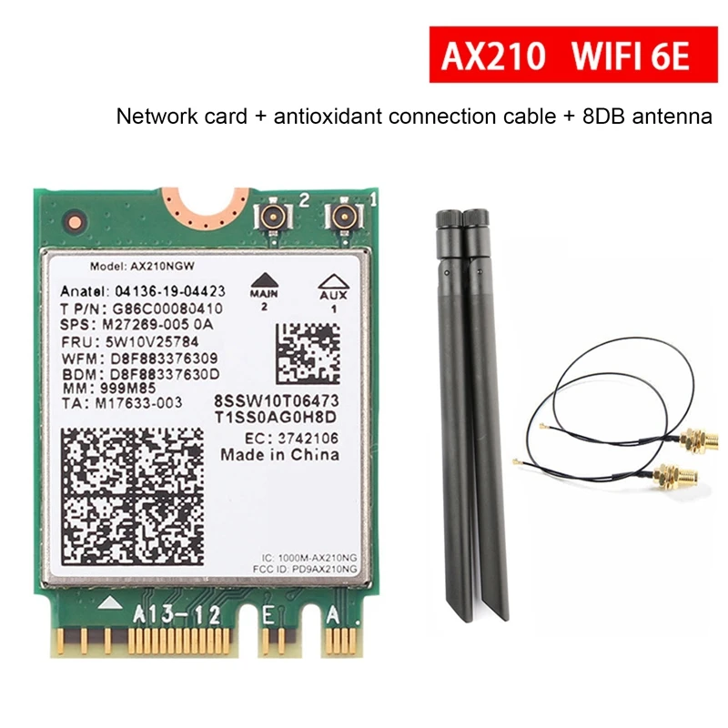

Трехдиапазонная беспроводная сетевая карта AX210NGW WIFI 6E 5374M Gigabit 2,4G/5G/6G + кабель + комплект антенны 8 дБ Встроенная Wi-Fi сетевая карта