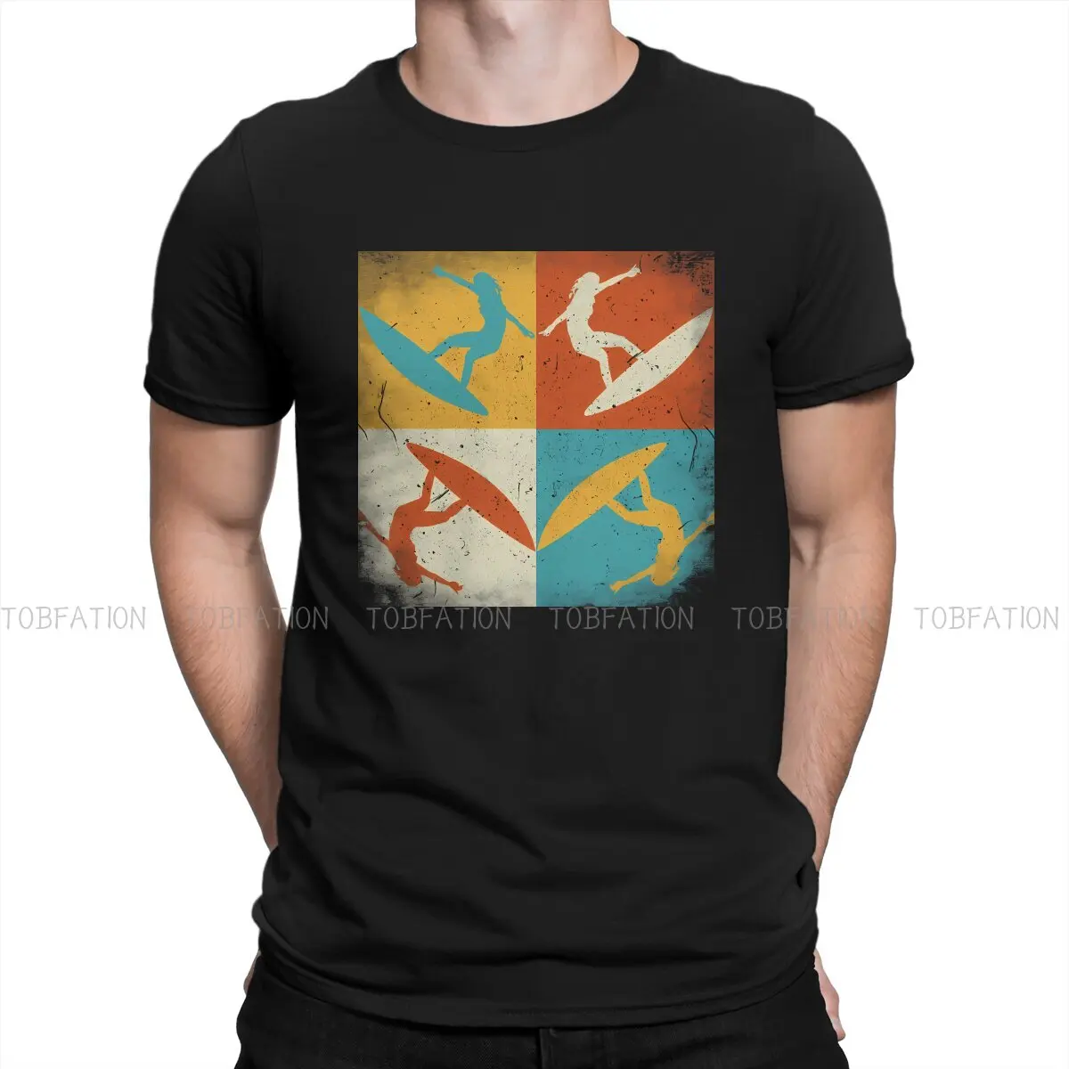 

Surfing Men's TShirt Surfing Practice Retro Squares Distinctive T Shirt 100% Cotton Original Sweatshirts Hipster