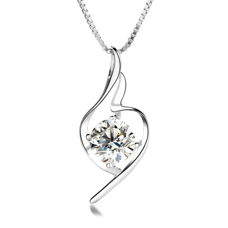 

100% S925 Sterling Silver Necklace White Gold Heart Purple Zircon Ladies Clavicle Chain Fashion Jewelry Love Gift for Couples