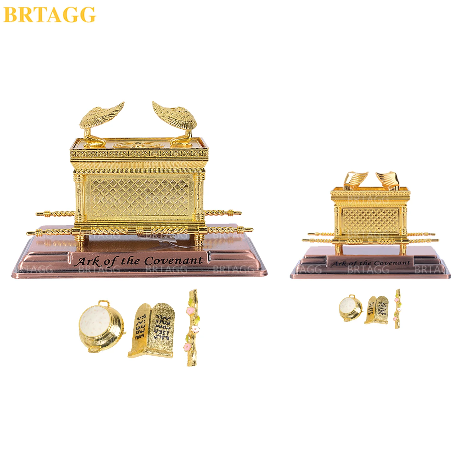 BRTAGG Metal The Ark of the Covenant Replica Statue Gold Plated With Contents Aaron's Rod / Manna / Ten Commandments Stone