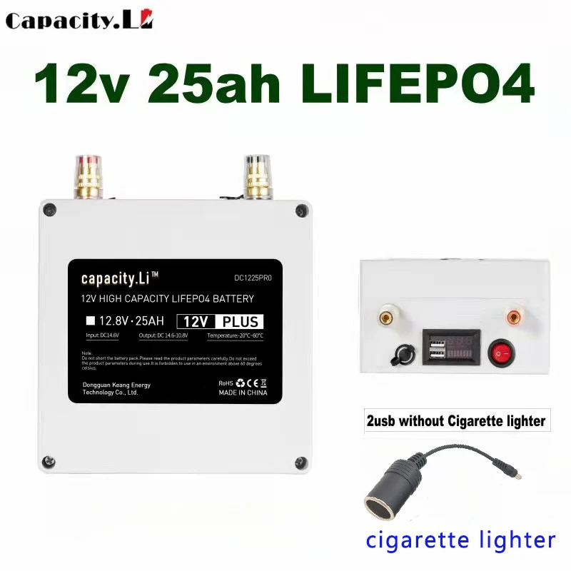 Аккумулятор литий-железо-фосфатный 12 В 25 Ач перезаряжаемый с прикуривателем BMS