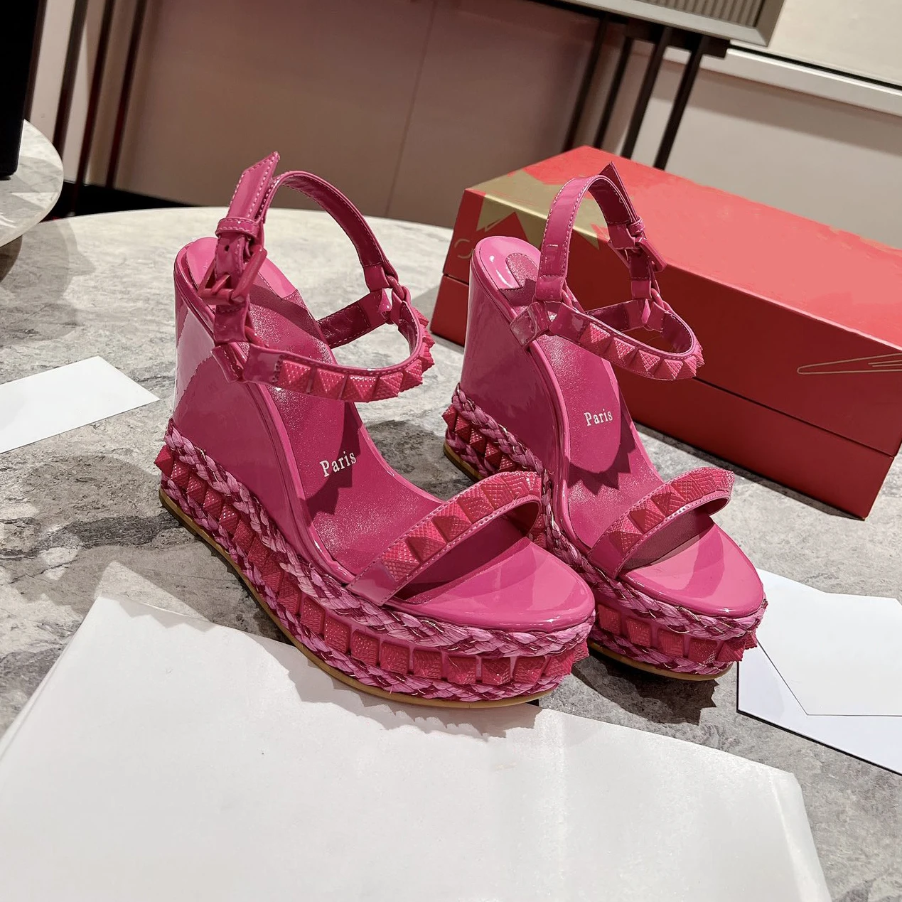 Top Quality Red Sole Womens High Heels 12cm Shoes Luxury Fashion Ladies Braided Sandals Classic Retro Designer High Heel HJ2039