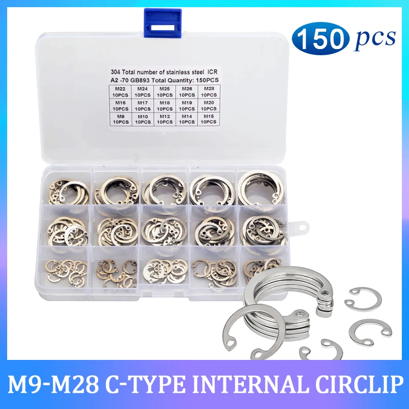 Стопорные кольца внутренние 150 C-образные M9-M28 шт. набор стопорных колец из