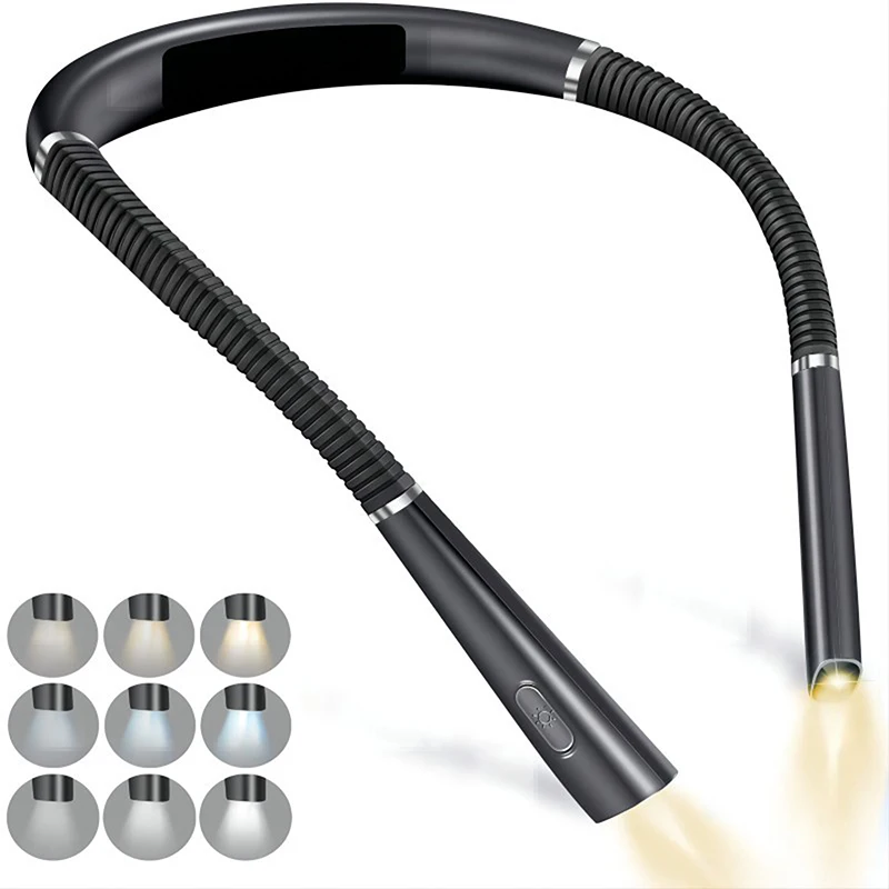 

Led Neck Light Reading Lamp Flexible Usb Rechargeable 3-color Brightness Folding Double-headed Hanging Neck Camping Flashlight