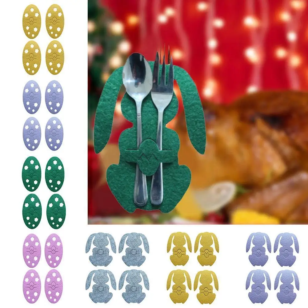 

4pcs/set Easter Cutlery Bag Easter Bunny Knife Fork Non-woven Supplies Covers Tableware Bag Bags Easter Dinner Cutlery Desk R7g7