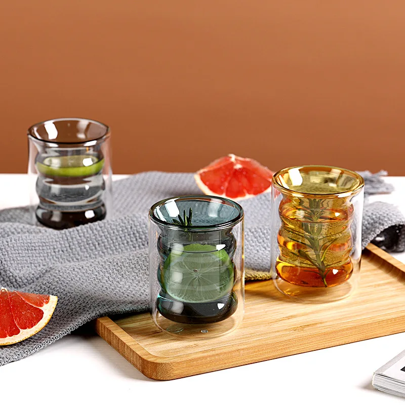 

Colorful Water Glass Heat Insulation Milk Cup New Color Borosilicate Double Layer Spiral Coffee Cup Cocktail Glass Drinking Mug